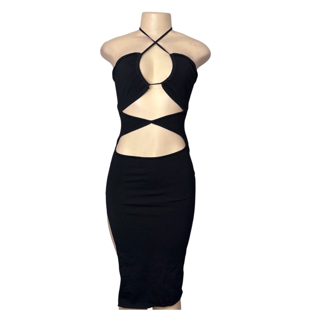 Sexy Black Cutout Halter Bodycon Dress